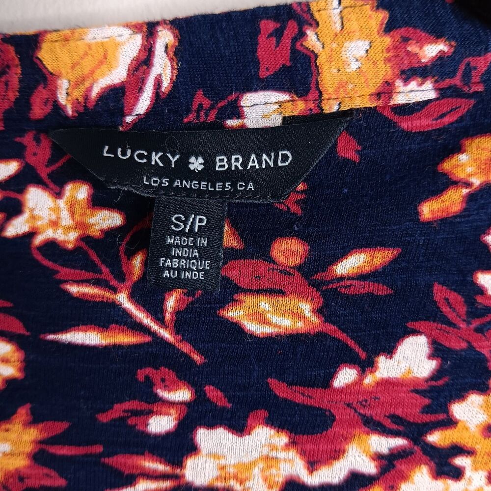 Lucky Brand Top Shirt Small Floral Print Jersey Stretch Peasant Cottagecore Fall - Picture 5 of 8